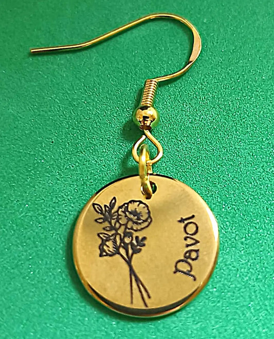 Boucles d'oreilles fleur de naissance Août - GravéPourToi